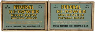 Two Vintage Boxes of Federal Hi Power Rifled Shotgun Shells
16 gauge, 2-9/16" length